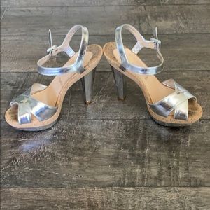 Christian Louboutin silver and cork platform